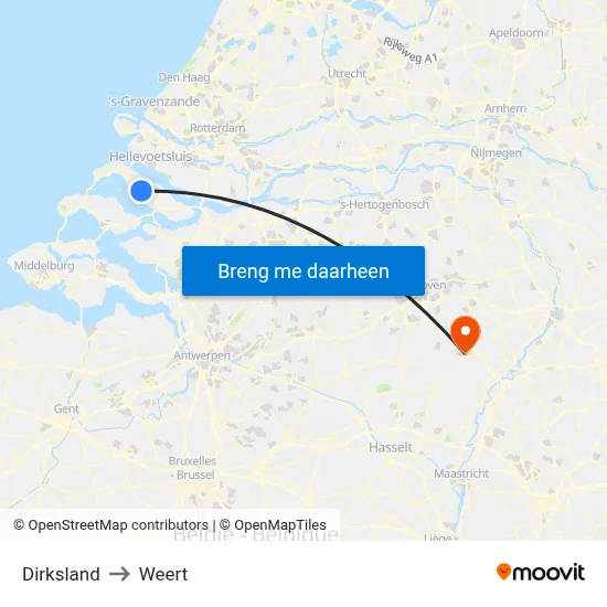 Dirksland to Weert map