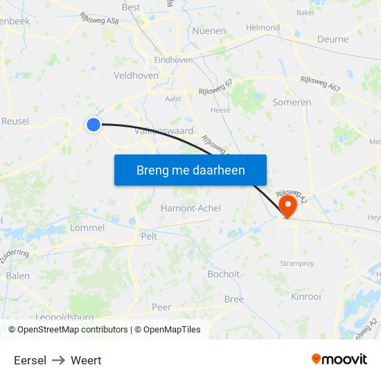 Eersel to Weert map