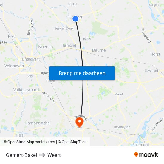 Gemert-Bakel to Weert map