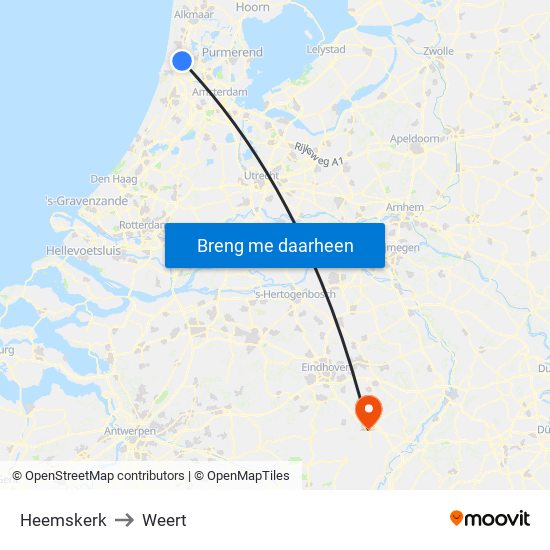 Heemskerk to Weert map