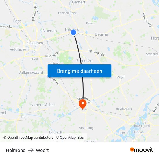 Helmond to Weert map