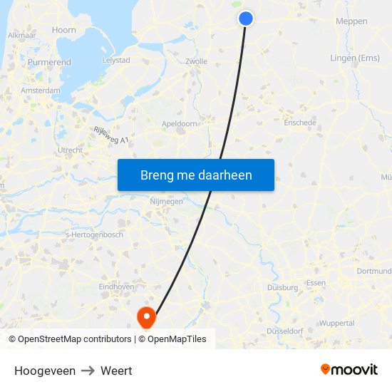 Hoogeveen to Weert map