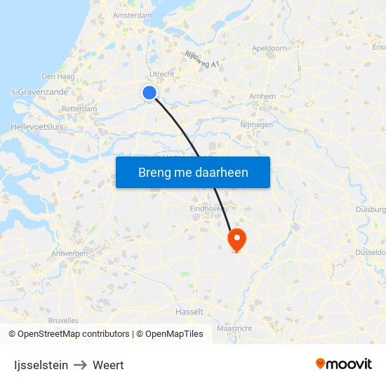 Ijsselstein to Weert map