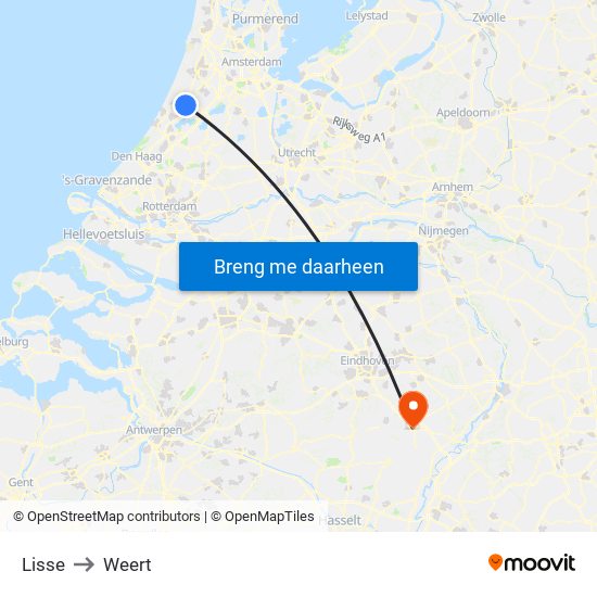 Lisse to Weert map