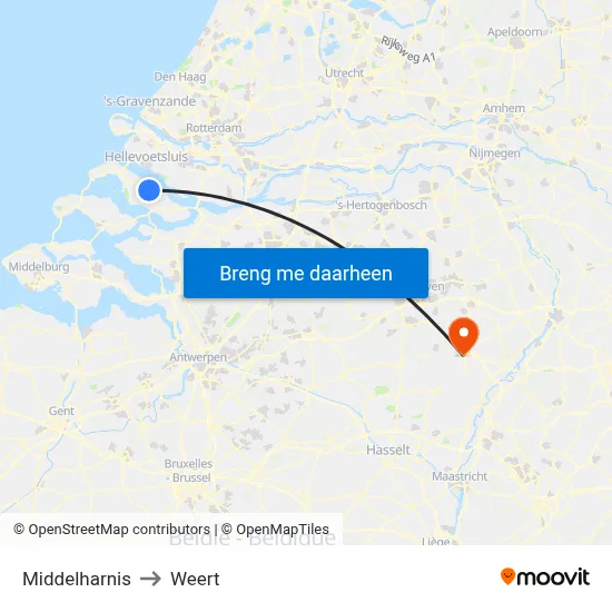 Middelharnis to Weert map