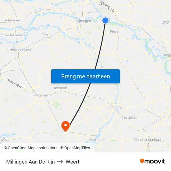 Millingen Aan De Rijn to Weert map