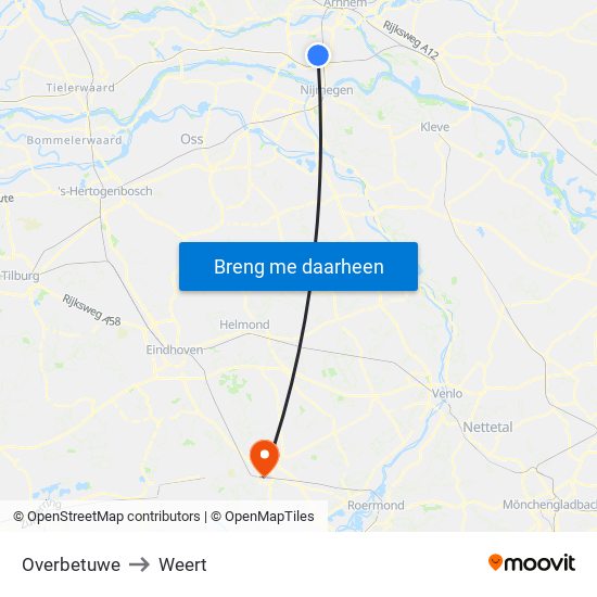 Overbetuwe to Weert map