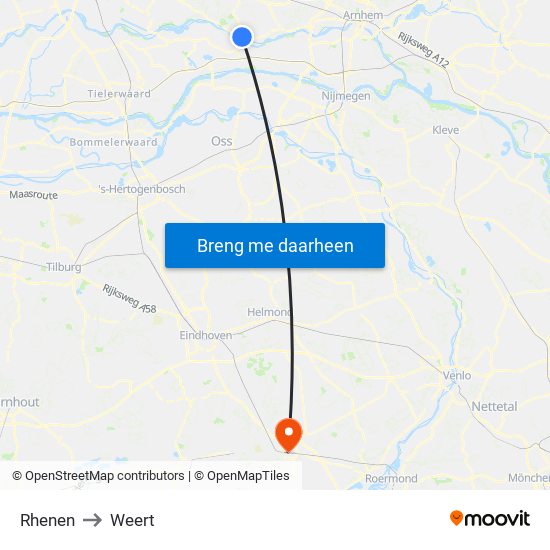 Rhenen to Weert map