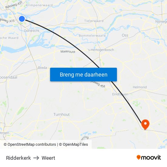 Ridderkerk to Weert map