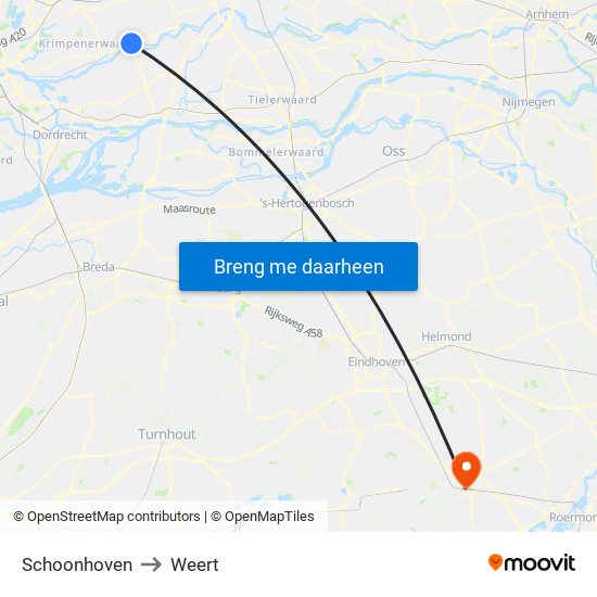 Schoonhoven to Weert map