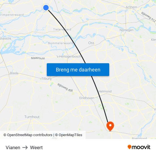 Vianen to Weert map
