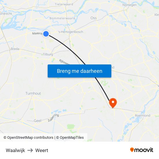 Waalwijk to Weert map