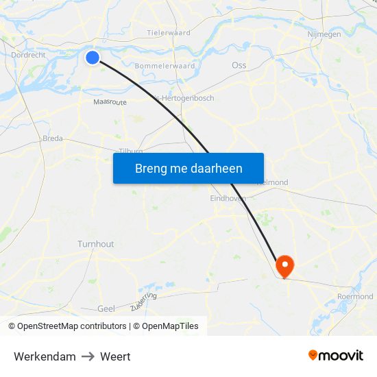 Werkendam to Weert map