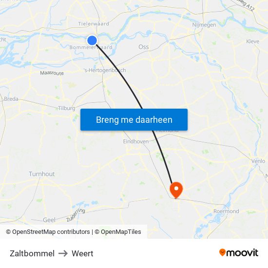 Zaltbommel to Weert map