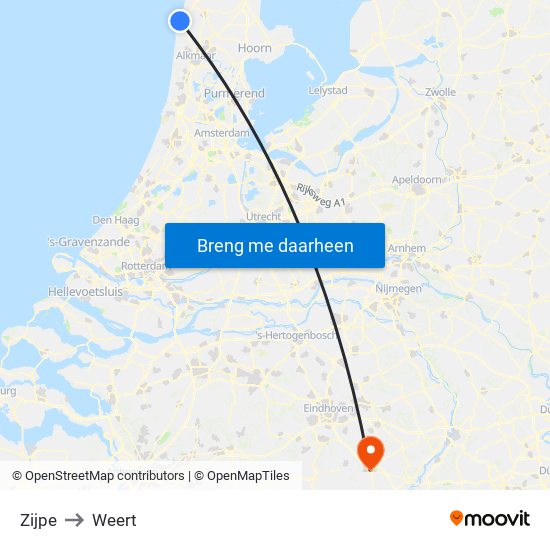 Zijpe to Weert map