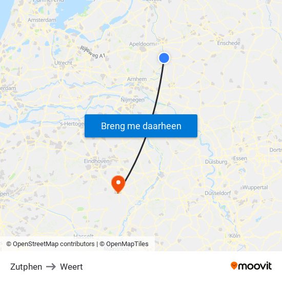 Zutphen to Weert map