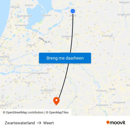 Zwartewaterland to Weert map