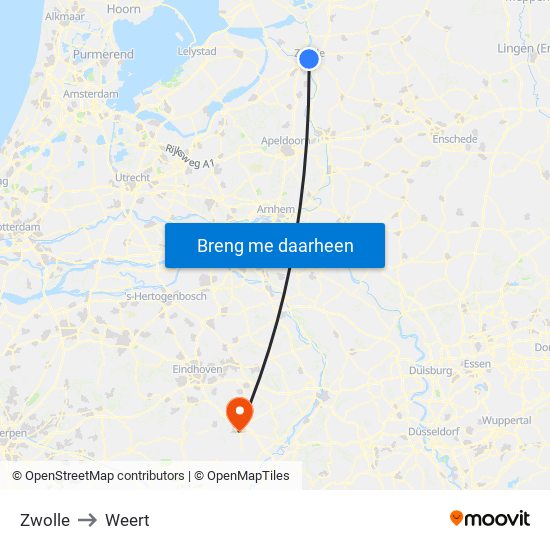 Zwolle to Weert map