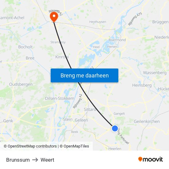 Brunssum to Weert map