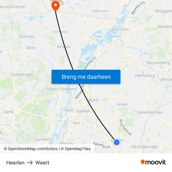 Heerlen to Weert map