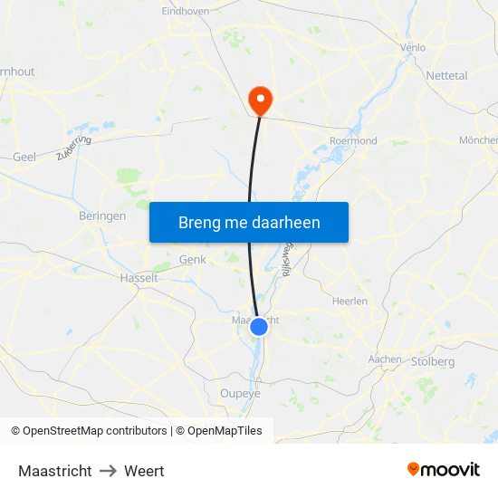 Maastricht to Weert map