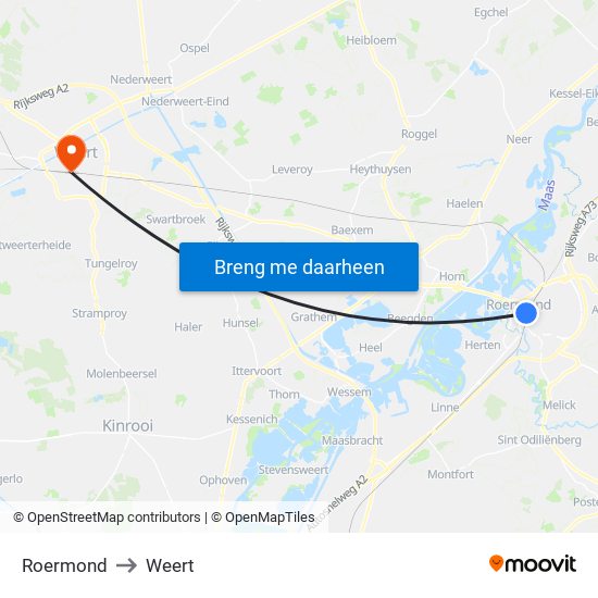 Roermond to Weert map