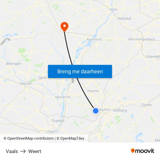 Vaals to Weert map