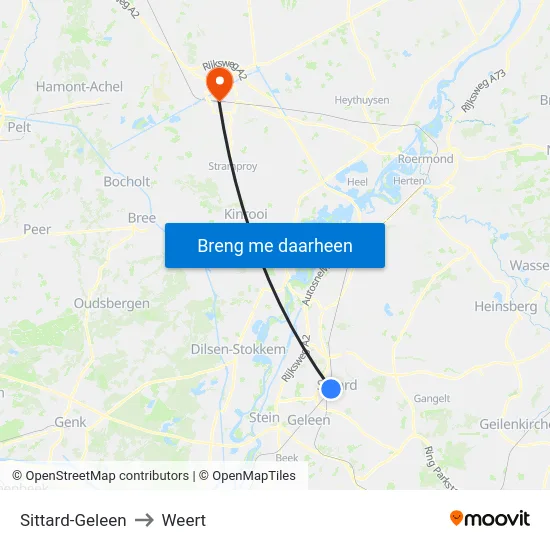Sittard-Geleen to Weert map