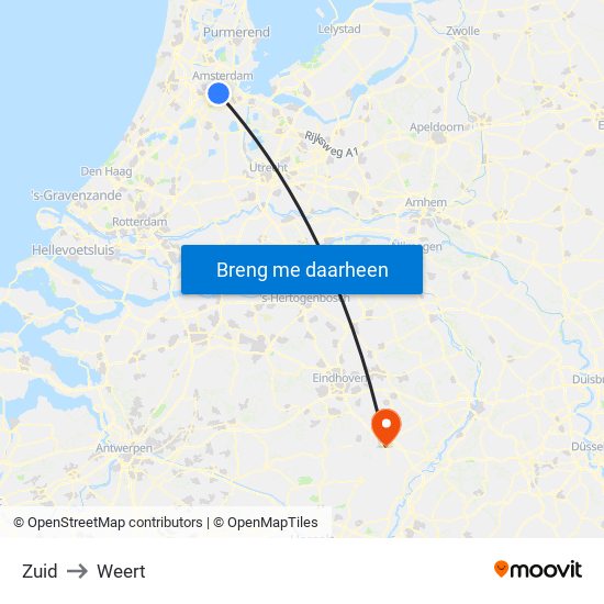 Zuid to Weert map