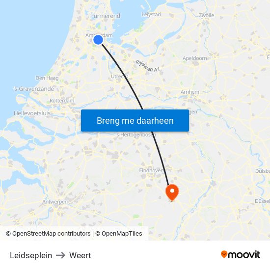 Leidseplein to Weert map