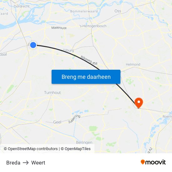 Breda to Weert map