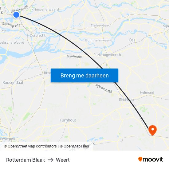Rotterdam Blaak to Weert map