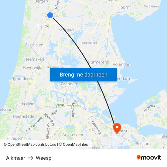 Alkmaar to Weesp map