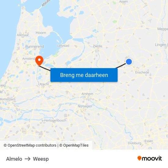 Almelo to Weesp map