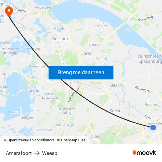Amersfoort to Weesp map