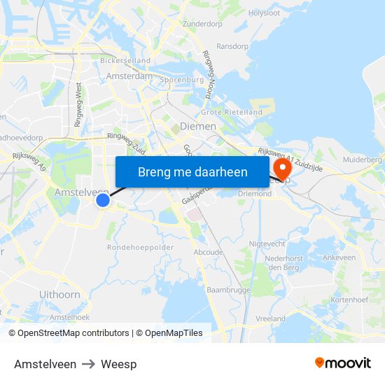 Amstelveen to Weesp map