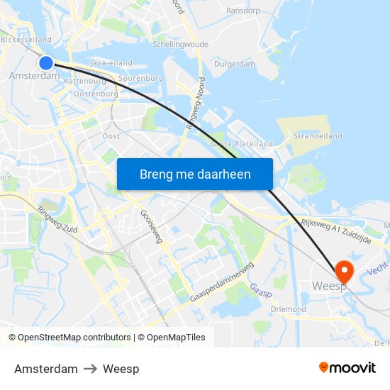Amsterdam to Weesp map