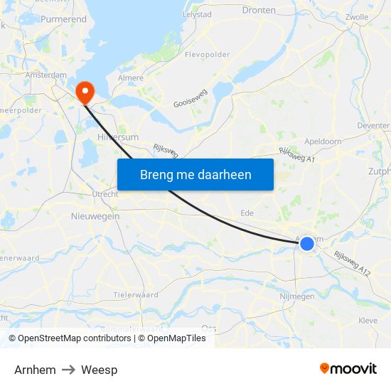 Arnhem to Weesp map