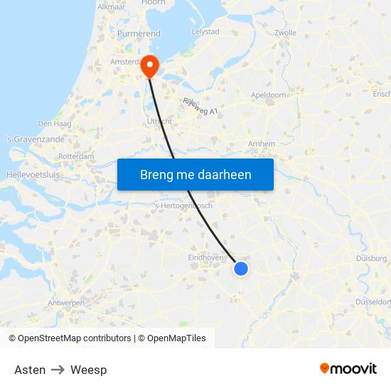 Asten to Weesp map