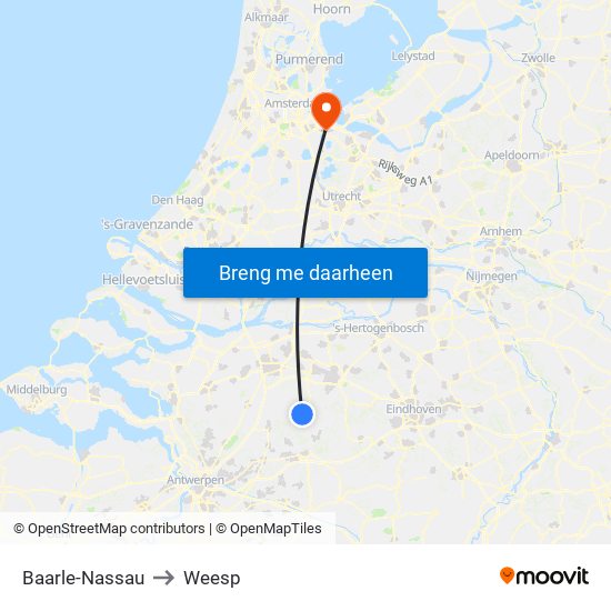 Baarle-Nassau to Weesp map