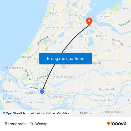 Barendrecht to Weesp map