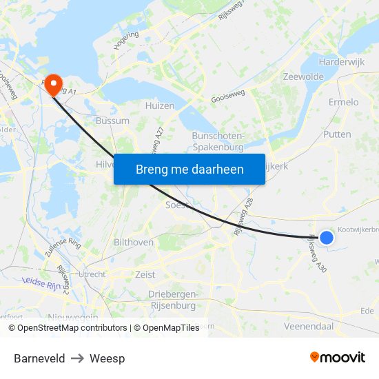 Barneveld to Weesp map