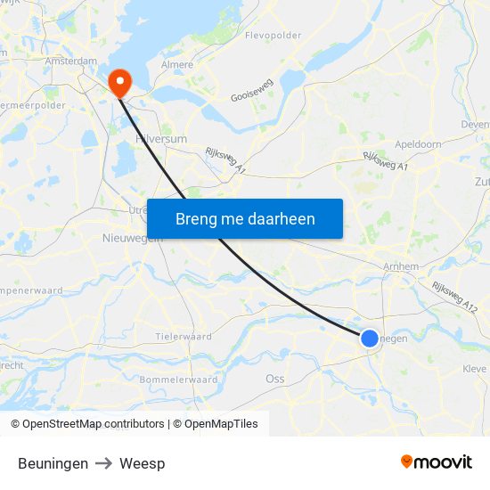 Beuningen to Weesp map
