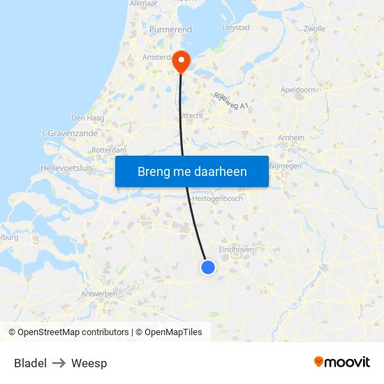 Bladel to Weesp map