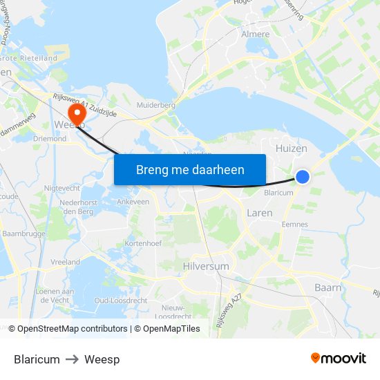 Blaricum to Weesp map