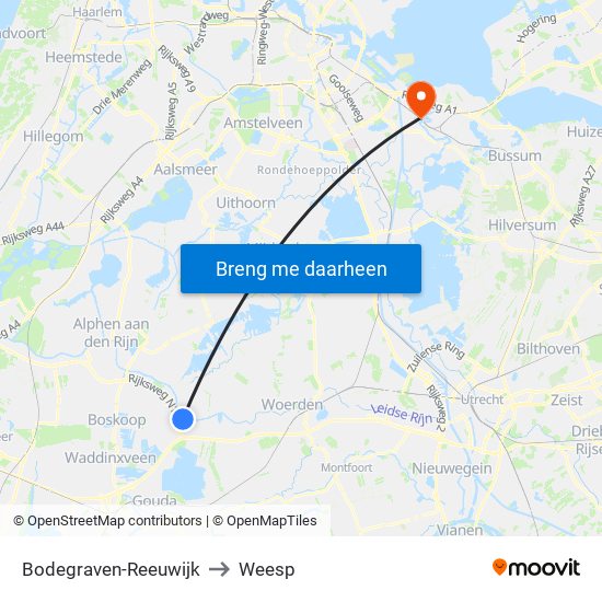 Bodegraven-Reeuwijk to Weesp map