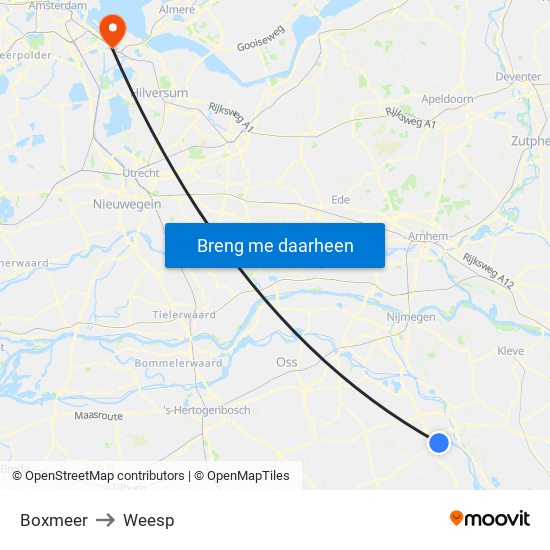 Boxmeer to Weesp map