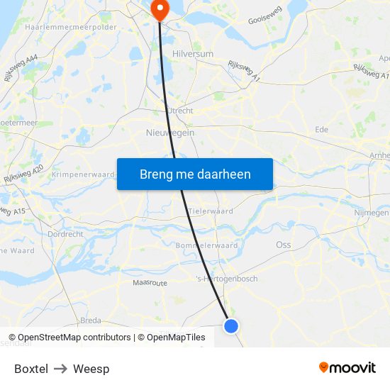 Boxtel to Weesp map