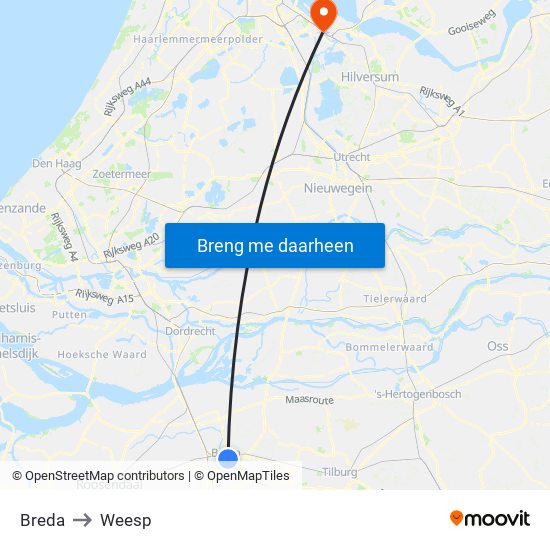 Breda to Weesp map