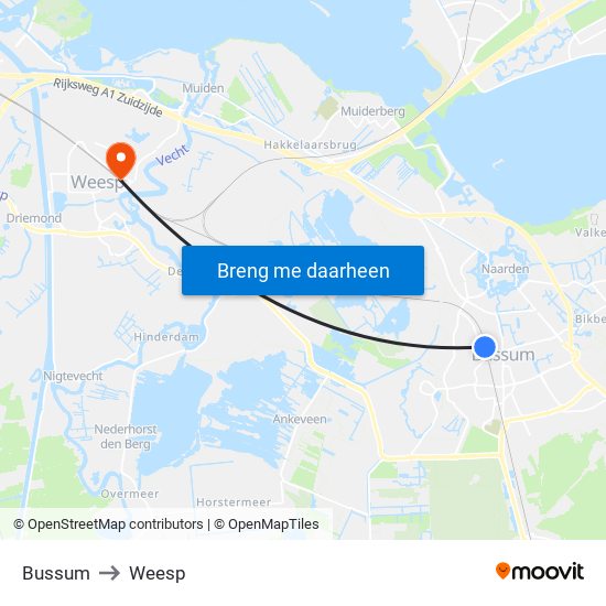 Bussum to Weesp map